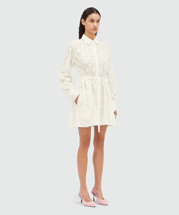 Short shirt dress in white poplin with embroidery