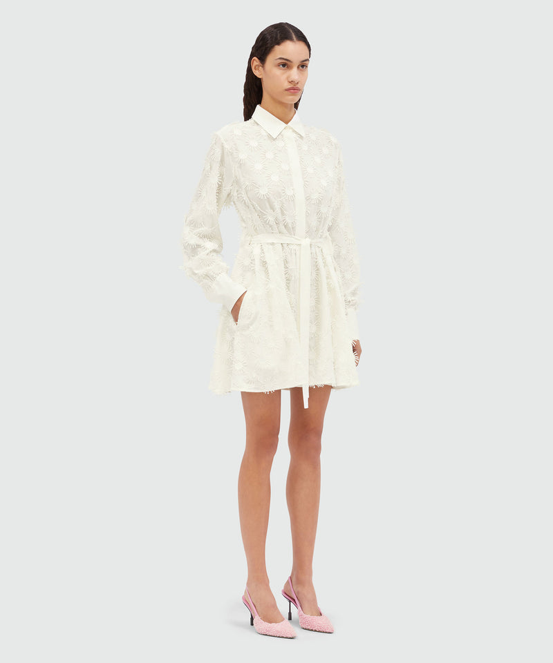 Short shirt dress in white poplin with embroidery WHITE Women 