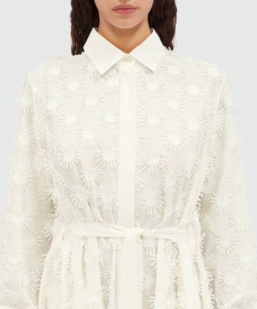 Short shirt dress in white poplin with embroidery