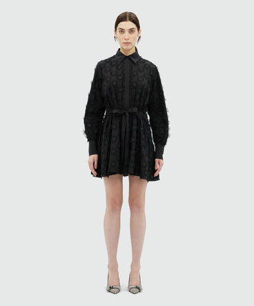 Short shirt dress in black poplin with embroidery