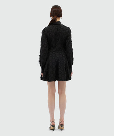 Short shirt dress in black poplin with embroidery