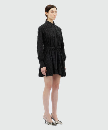 Short shirt dress in black poplin with embroidery