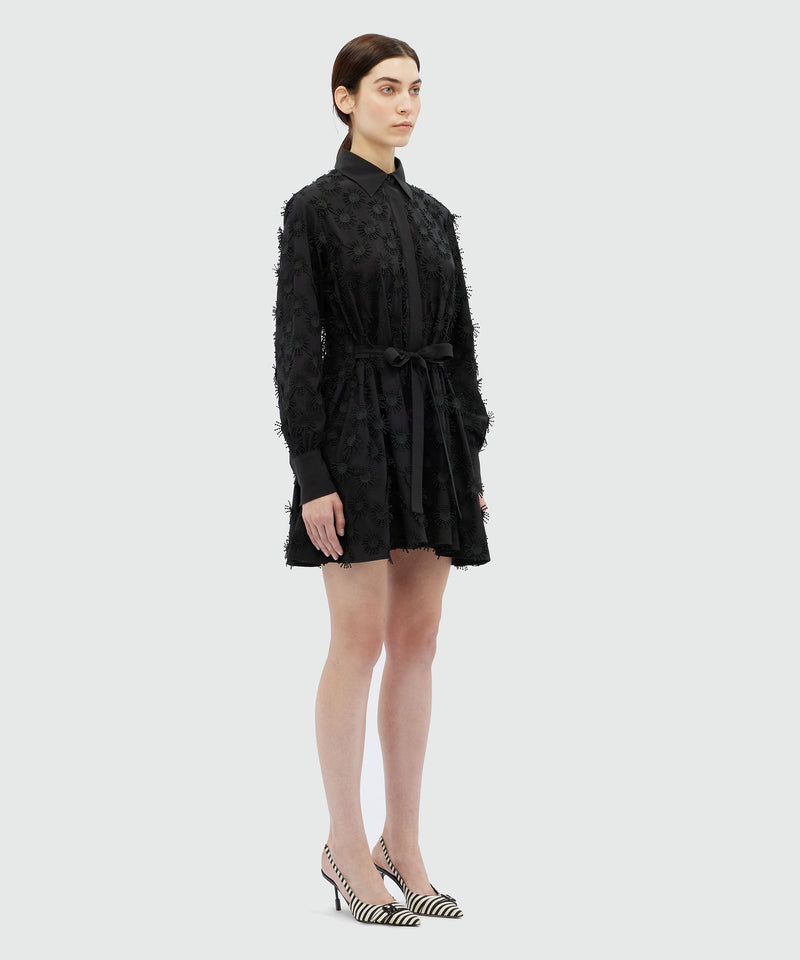 Short shirt dress in black poplin with embroidery Black Women 