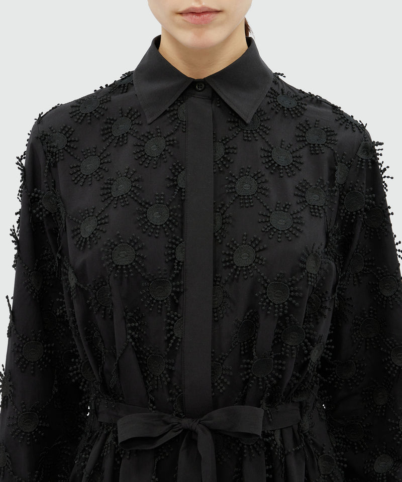 Short shirt dress in black poplin with embroidery Black Women 