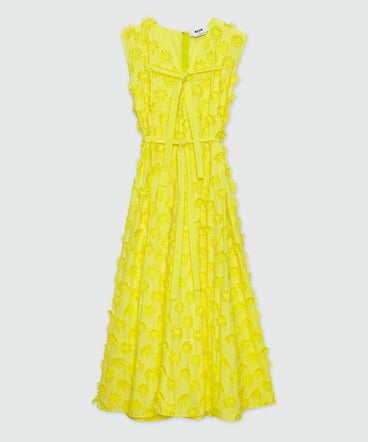 Midi dress in yellow poplin with embroidery