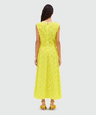 Midi dress in yellow poplin with embroidery