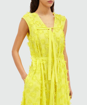 Midi dress in yellow poplin with embroidery