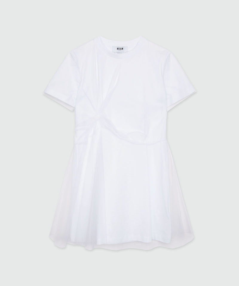 White jersey t-shirt dress with tulle layer WHITE Women 