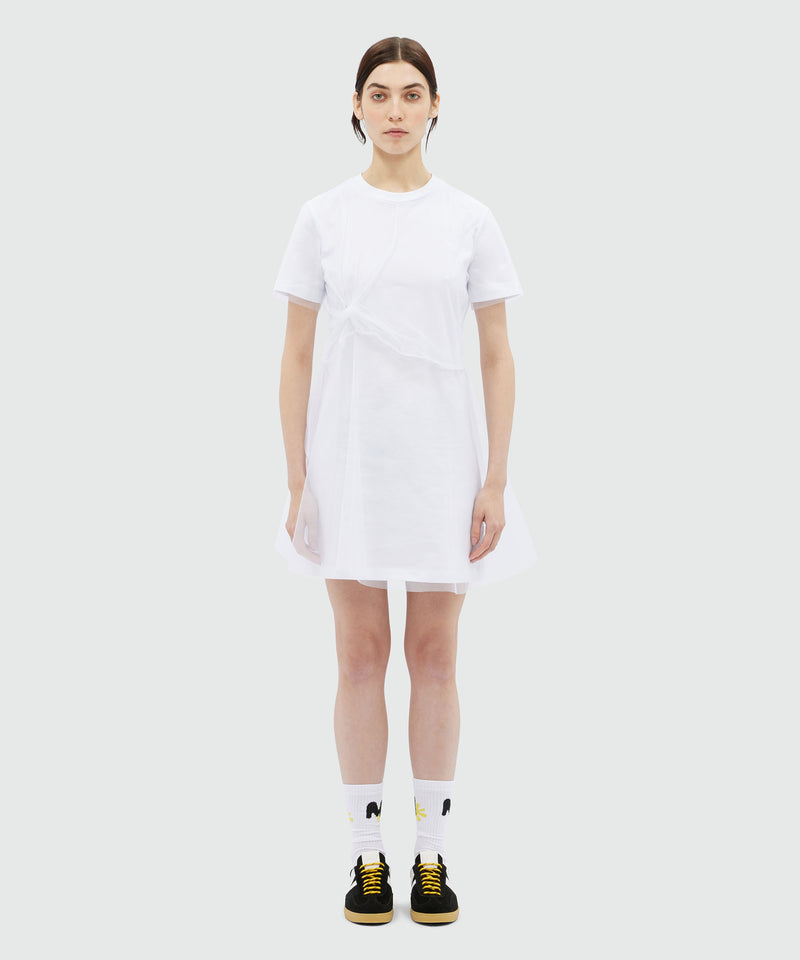 White jersey t-shirt dress with tulle layer WHITE Women 