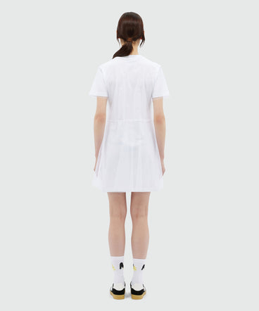 White jersey t-shirt dress with tulle layer