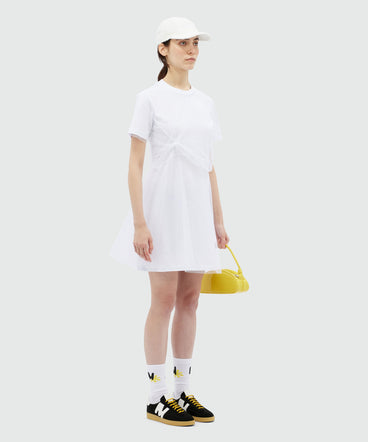 White jersey t-shirt dress with tulle layer