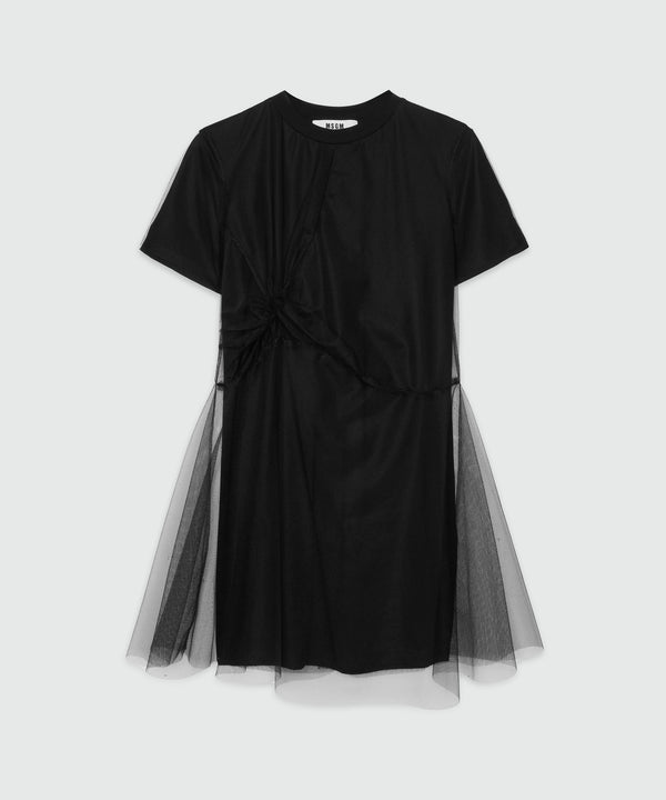 Black jersey t-shirt dress with tulle layer