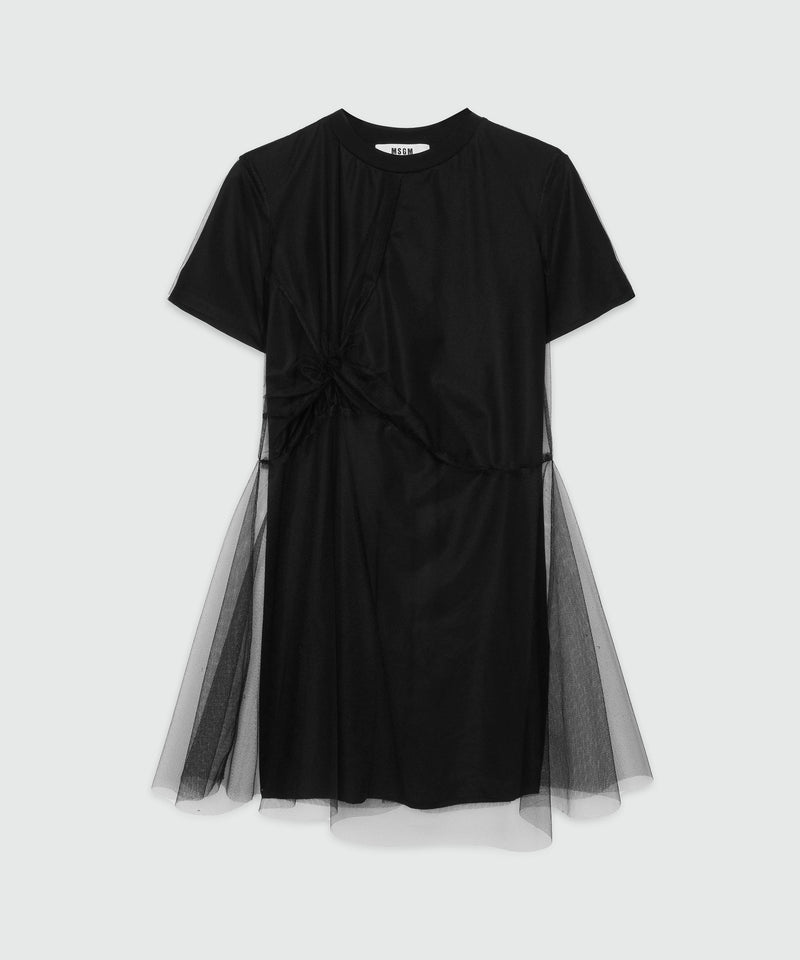 Black jersey t-shirt dress with tulle layer Black Women 