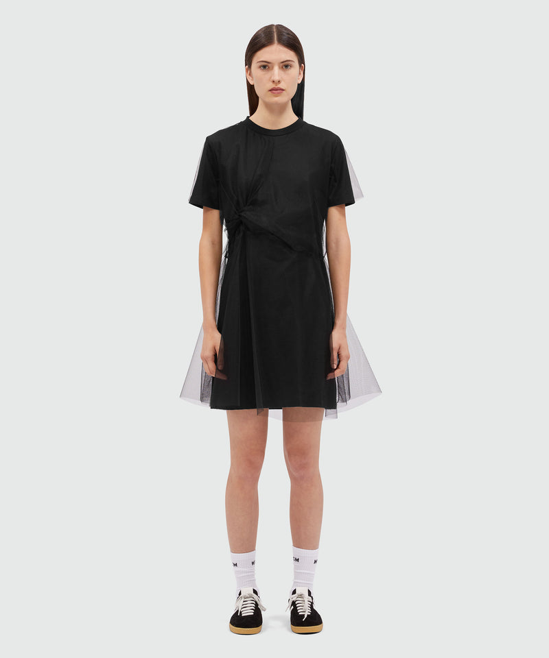 Abito t-shirt in jersey nero con strato in tulle Nero Donna 