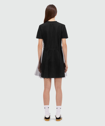 Black jersey t-shirt dress with tulle layer