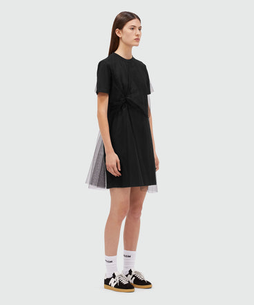 Black jersey t-shirt dress with tulle layer