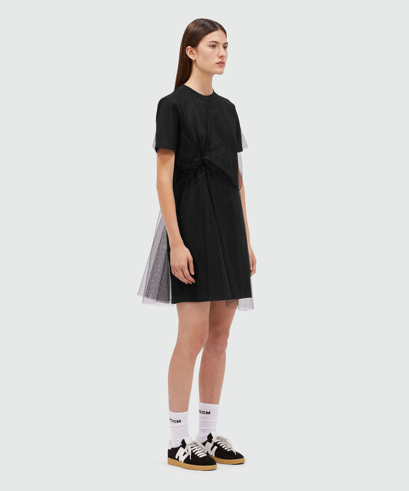 Black jersey t-shirt dress with tulle layer Black Women 