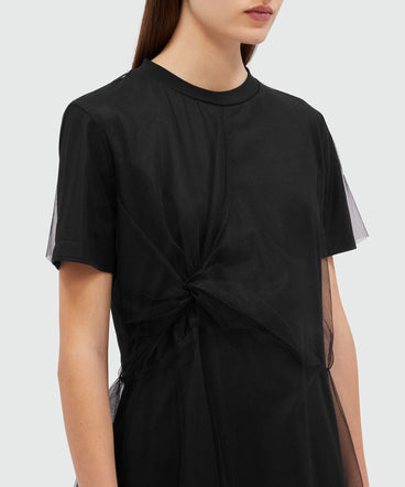 Black jersey t-shirt dress with tulle layer