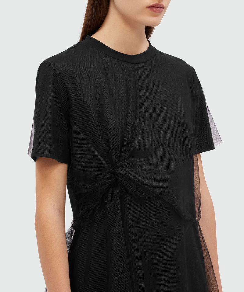 Abito t-shirt in jersey nero con strato in tulle Nero Donna 