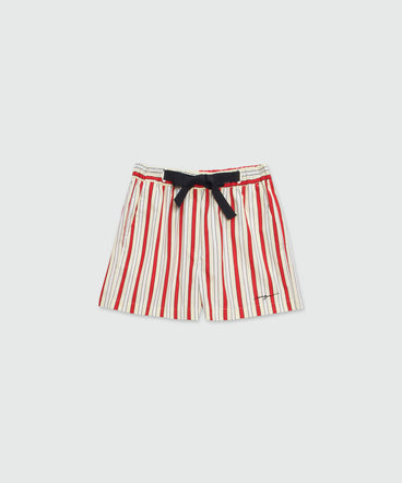 Striped poplin shorts with ribbon at the waist