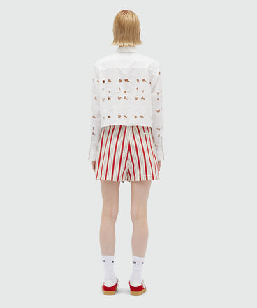 Striped poplin shorts with ribbon at the waist