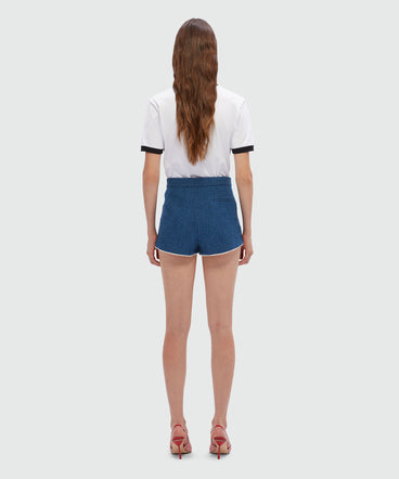 Blue boucle tweed denim shorts