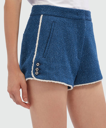 Blue boucle tweed denim shorts