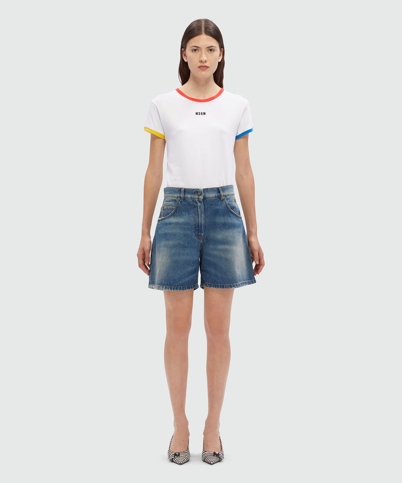 Shorts in washed indigo denim and MSGM logo NAVY Women 