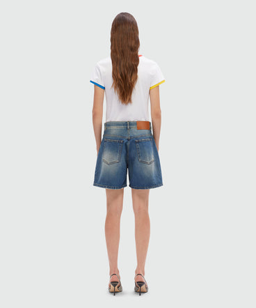 Shorts in washed indigo denim and MSGM logo