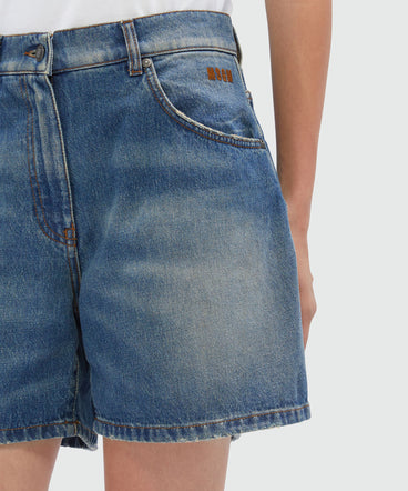 Shorts in washed indigo denim and MSGM logo