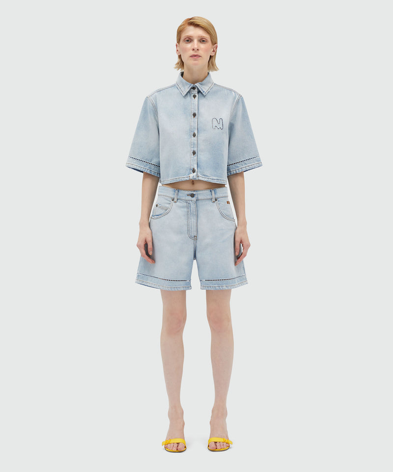 Shorts in perforated light washed denim BLUE Women 