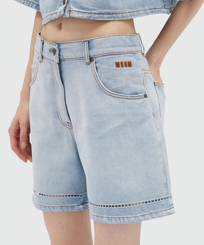 Shorts in perforated light washed denim BLUE Women 