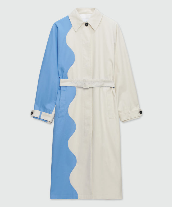 Gabardine trench coat with "Waves" motif