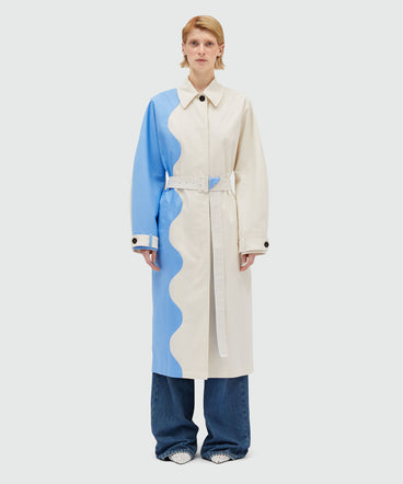 Gabardine trench coat with "Waves" motif