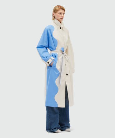 Gabardine trench coat with "Waves" motif