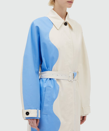 Gabardine trench coat with "Waves" motif