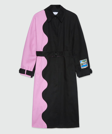 Gabardine trench coat with "Waves" motif