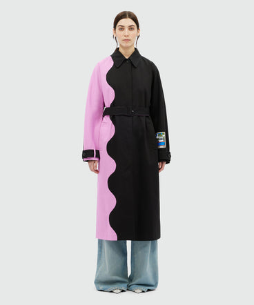 Gabardine trench coat with "Waves" motif