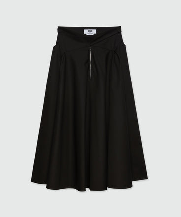 Wide gabardine skirt with crossover