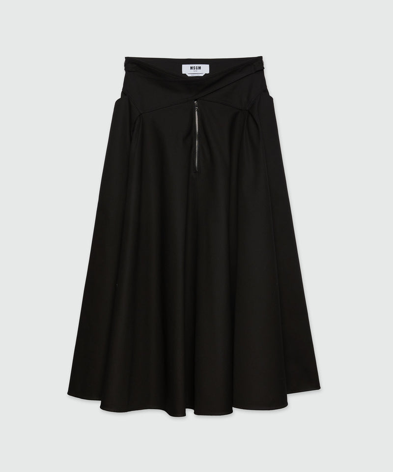 Gonna ampia in gabardina con incrocio Nero Donna 