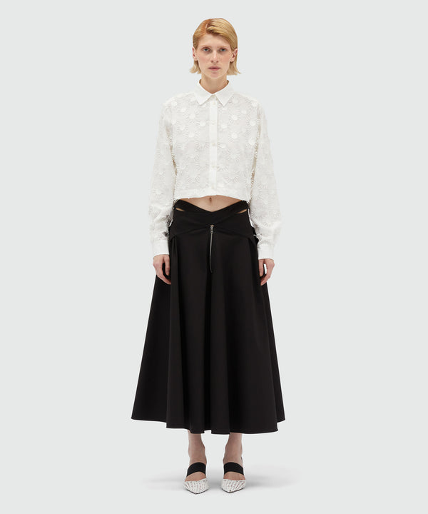 Wide gabardine skirt with crossover