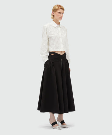 Wide gabardine skirt with crossover