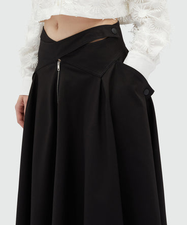 Wide gabardine skirt with crossover