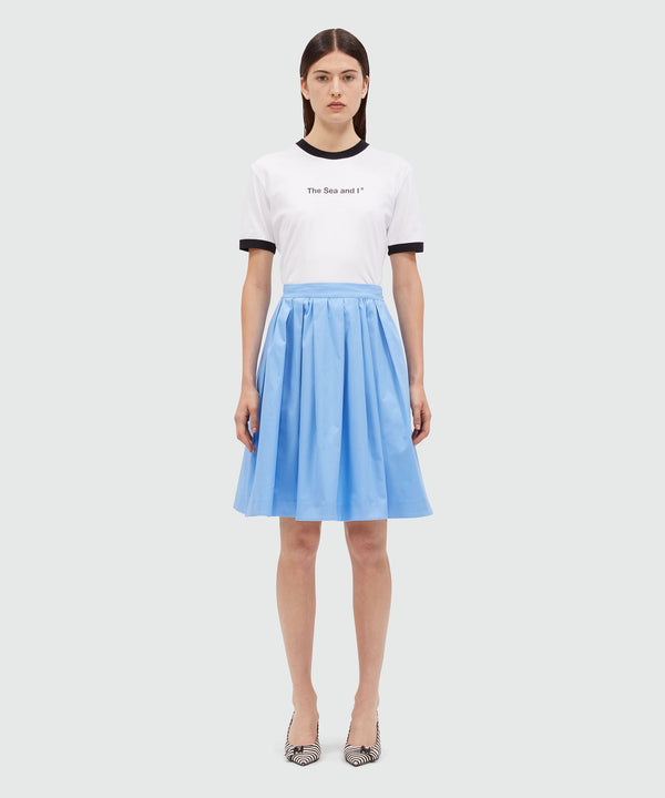 Wide skirt in light blue gabardine