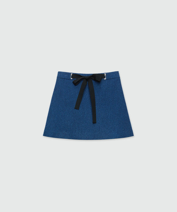 Short flared skirt in bouclé tweed denim