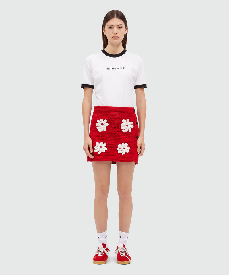 Short knit skirt with crochet flowers RED Women 