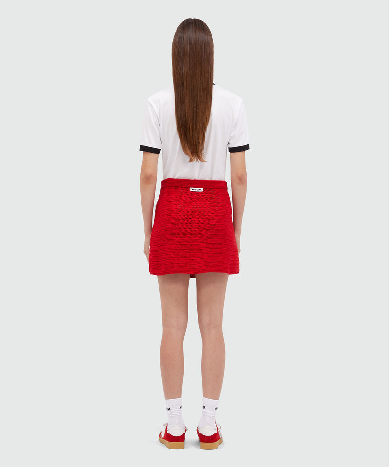 Short knit skirt with crochet flowers RED Women 