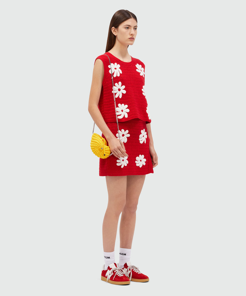 Short knit skirt with crochet flowers RED Women 