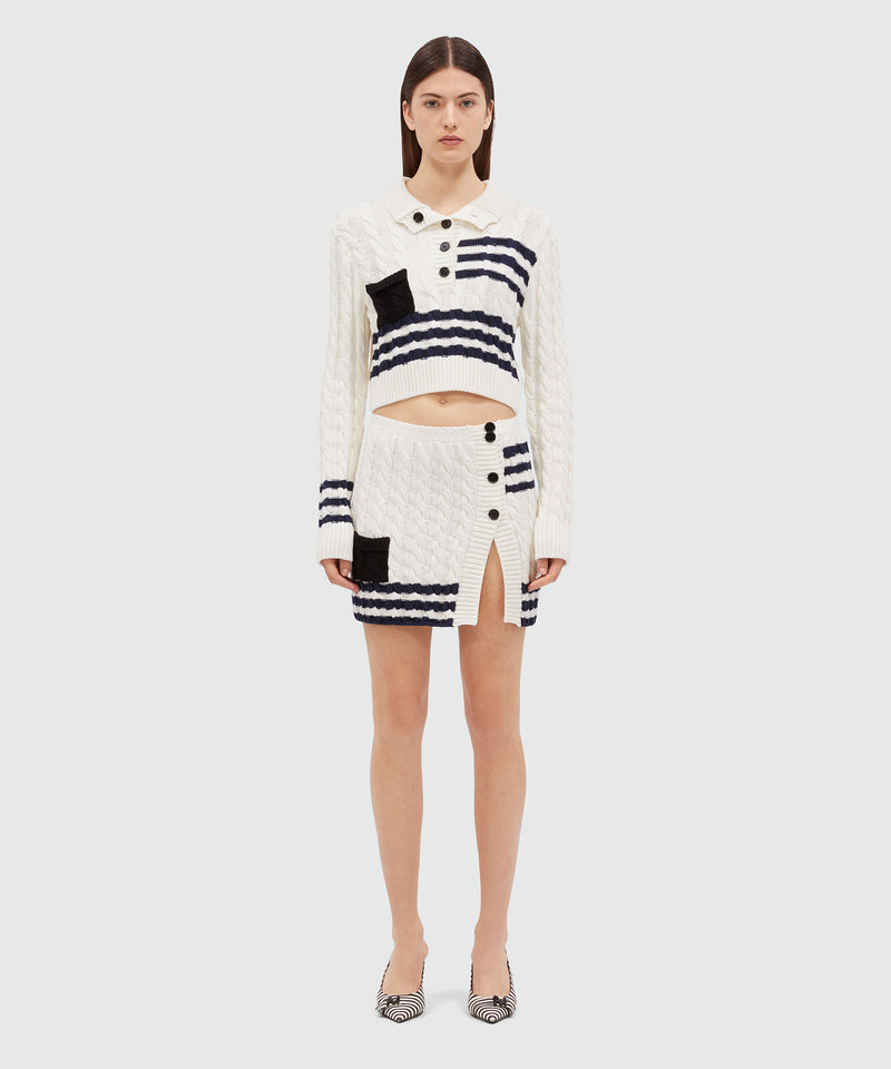 Short cable knit skirt with striped pattern OFF WHITE Women 