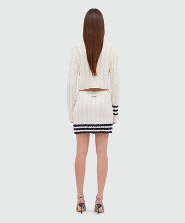 Short cable knit skirt with striped pattern